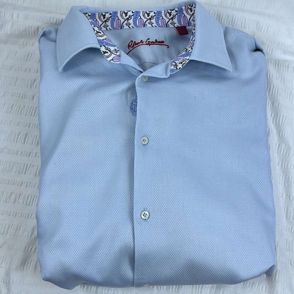 Robert Graham Button Down Mens Shirt Blue with flowered accents Size XL